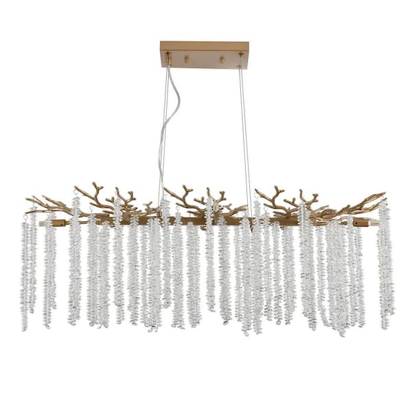 39.3 in. Modern 8-Light Gold Chandeliers Light with Cascading Crystal Strands(No Bulbs Included)