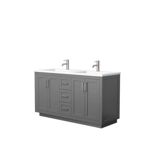 Wyndham Collection Miranda 60 in. W Double Bath Vanity in Dark Gray with Solid Surface Vanity Top in White with White Basins