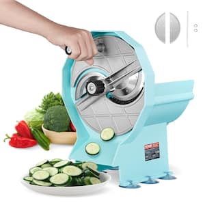 Manual Vegetable Fruit Slicer 0 to 0.5 in. Thickness Adjustable Commercial Double Feed Ports Stainless Steel Blade