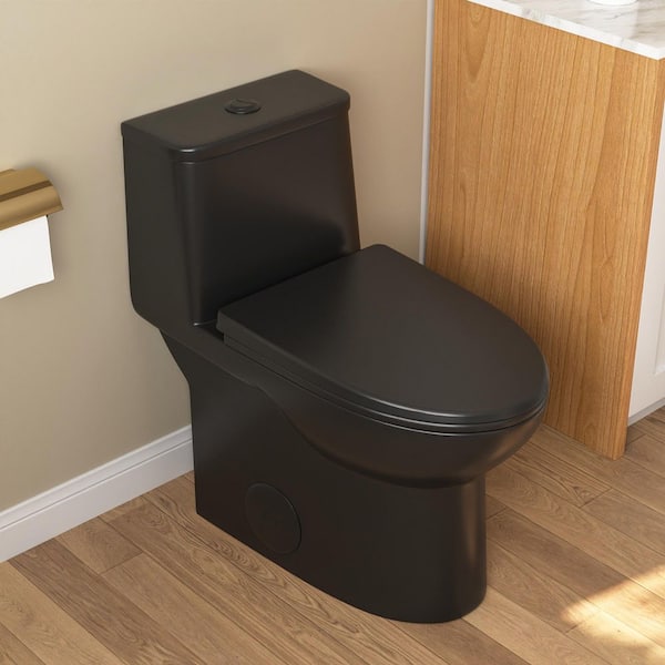Ursa 12 in. Rough In 1-Piece 1.1/1.6 GPF Dual Flush Elongated ADA Compliant Height Toilet in Black with Soft Closed Seat
