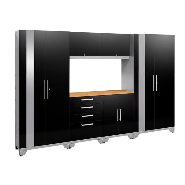 NewAge Products Performance 2.0 108 in. W x 77.25 in. H x 18 in. D 24-Gauge Welded Steel Garage Cabinet Set in Black (7-Piece)