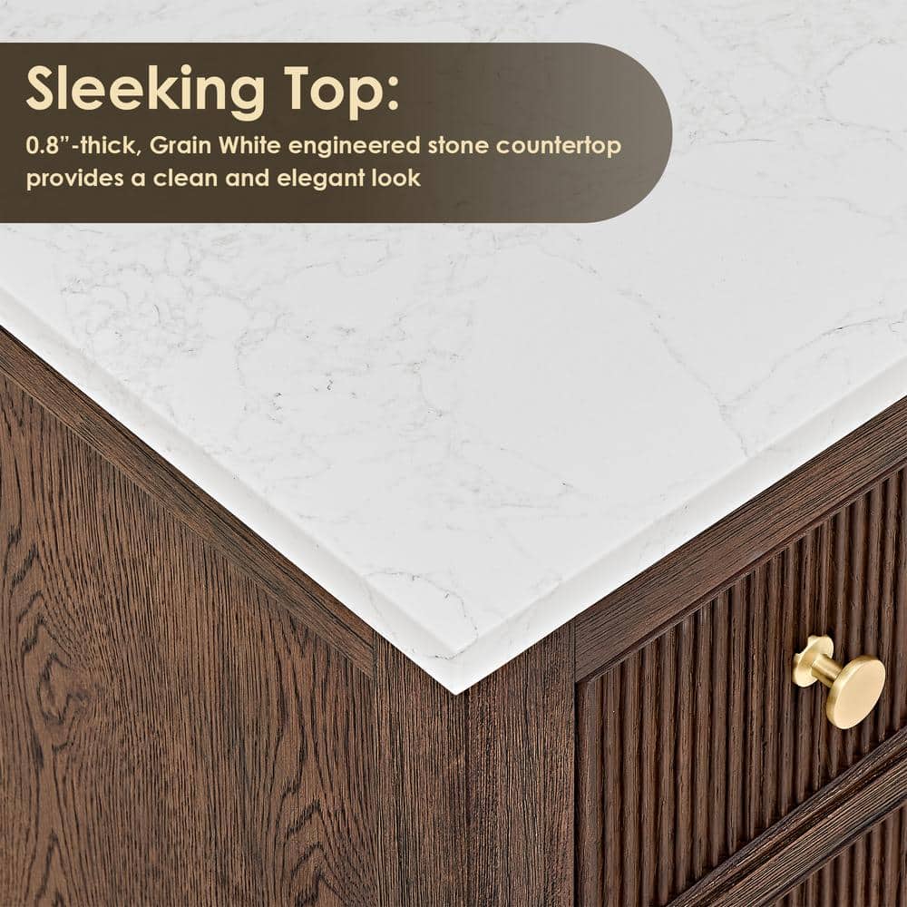 Cerrito 72" Brown Oak Double Sink Vanity with White Stone Top