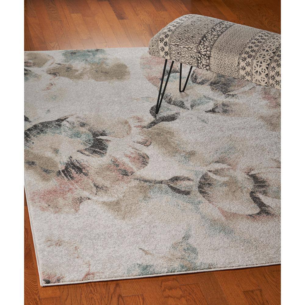 Blue Floral Synthetic Stain-Resistant 8' x 10' Area Rug