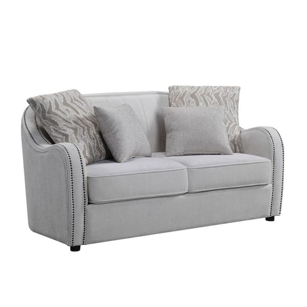 63 in. Beige Solid Faux Leather 2-Seater Loveseat with Reclining