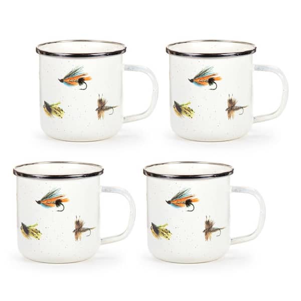 Golden Rabbit Enamelware 16 oz Red Latte Mug Coffee Cup, Set of 4