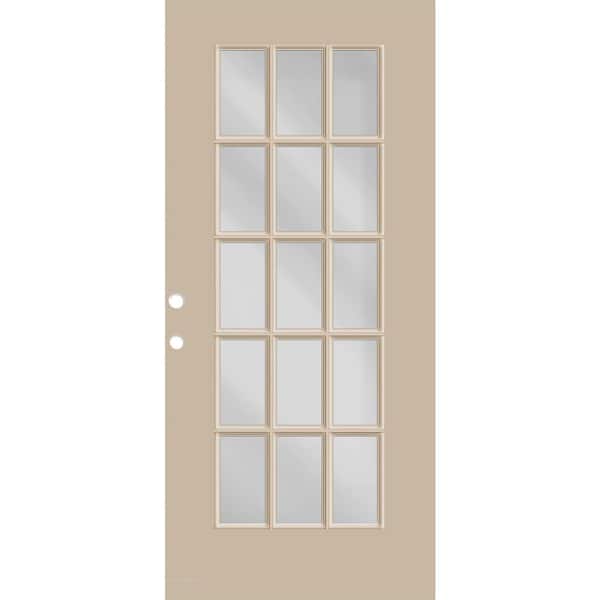 Steves & Sons Reliant 32 in. x 80 in. Right-Handed FullLite 15L SDL Clear Glass Sandstone Finish Fiberglass Front Door Slab