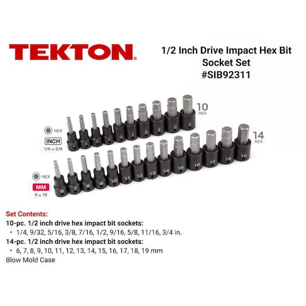 1/2 in. Drive Hex Bit Impact Socket Set, 24-Piece (1/4-3/4 in., 6-19 mm)
