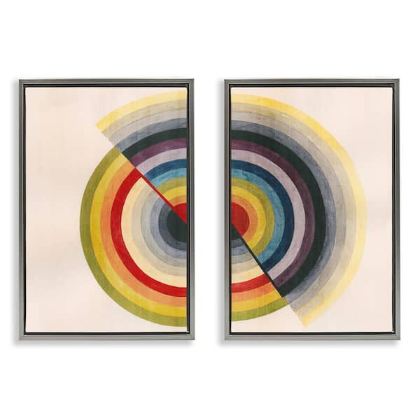 Stupell Industries Fading Round Split Circles by Grace Popp 2-Pieces Gray Floater Frame Abstract Graphic Art Print 31 in. x 21 in.