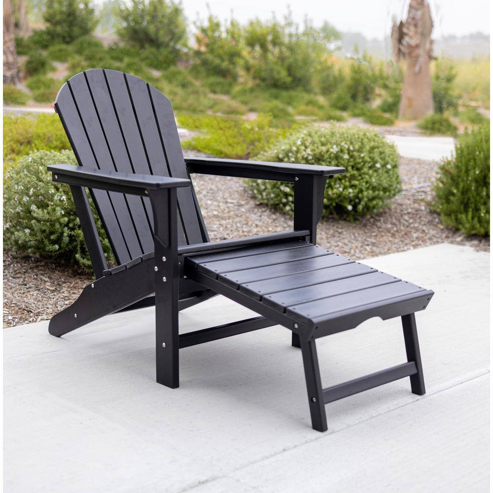 LuXeo Hampton Black Plastic Patio Adirondack Chair with Hideaway