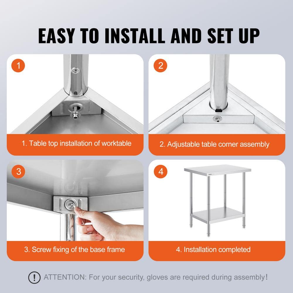 Stainless Steel Adjustable Height Kitchen Worktable
