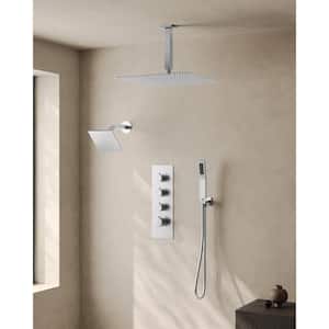 7-Spray 16 and 6 in. Dual Shower Heads Ceiling Mount Fixed and Handheld Shower Head in Brushed Nickel (Valve Included)