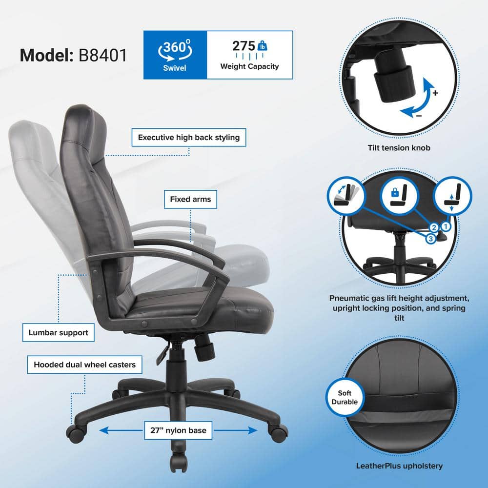 Black Leather High Back Executive Ergonomic Swivel Chair