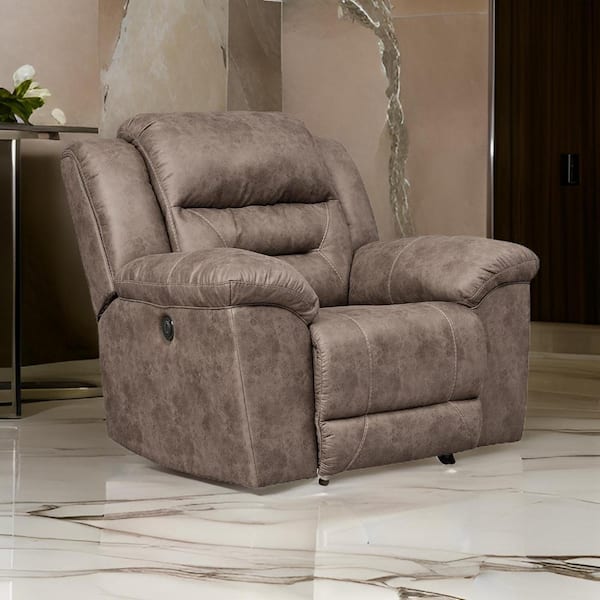 Brown Faux Leather Power Rocker Recliner with Cushioned Seat