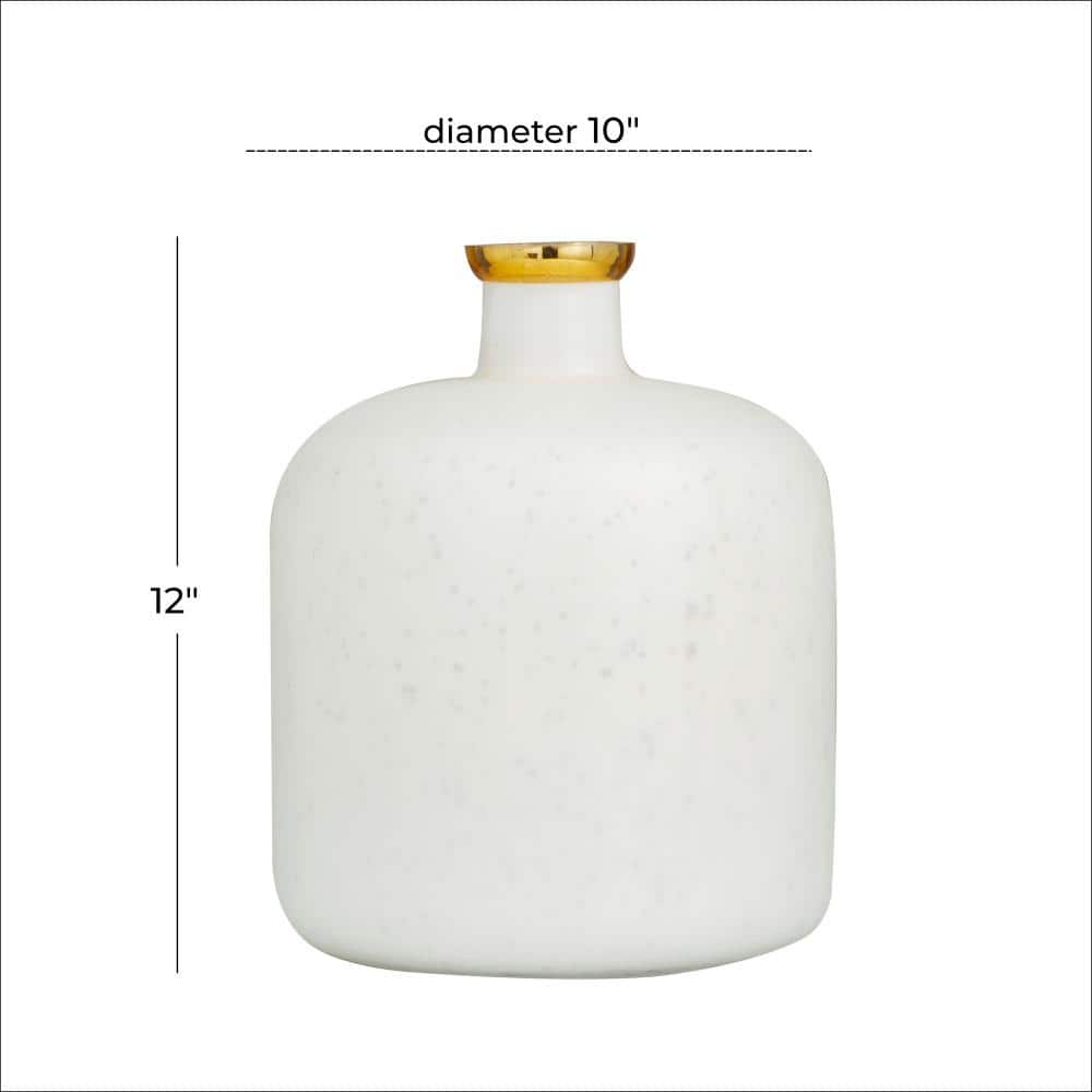 White and Gold Round Glass Decorative Vase