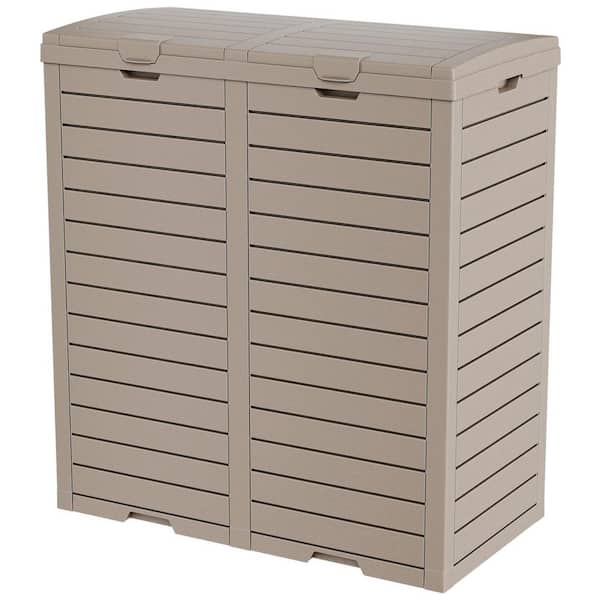 31 in. W x 16 in D x 34 in. H Coffe Resin Trash Can Storage, Tiered Lid and Drip Tray,Waterproof Resin Waste Bin,DeckBox