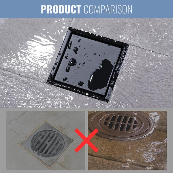 WOWOW Square Shower Drain 6 inch Brushed Nickel Floor Drain with Tile Insert Grate 304 Stainless Steel with Hair Strainer