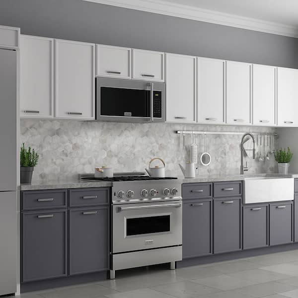 30 in. 300 CFM 900-Watt Over the Range Microwave in Stainless Steel & Traditional Handle with 2 Charcoal Filters