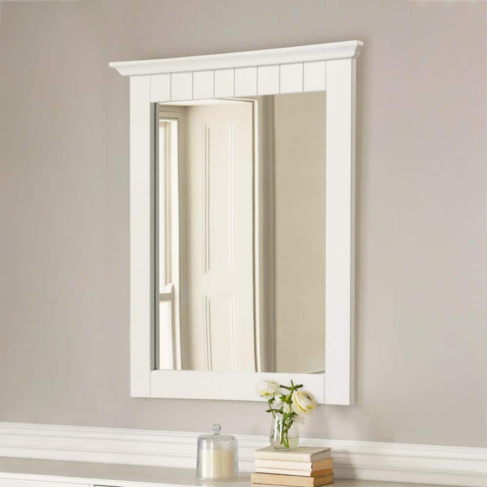 Cottage Chic 24" White Pine Wood Framed Vanity Mirror