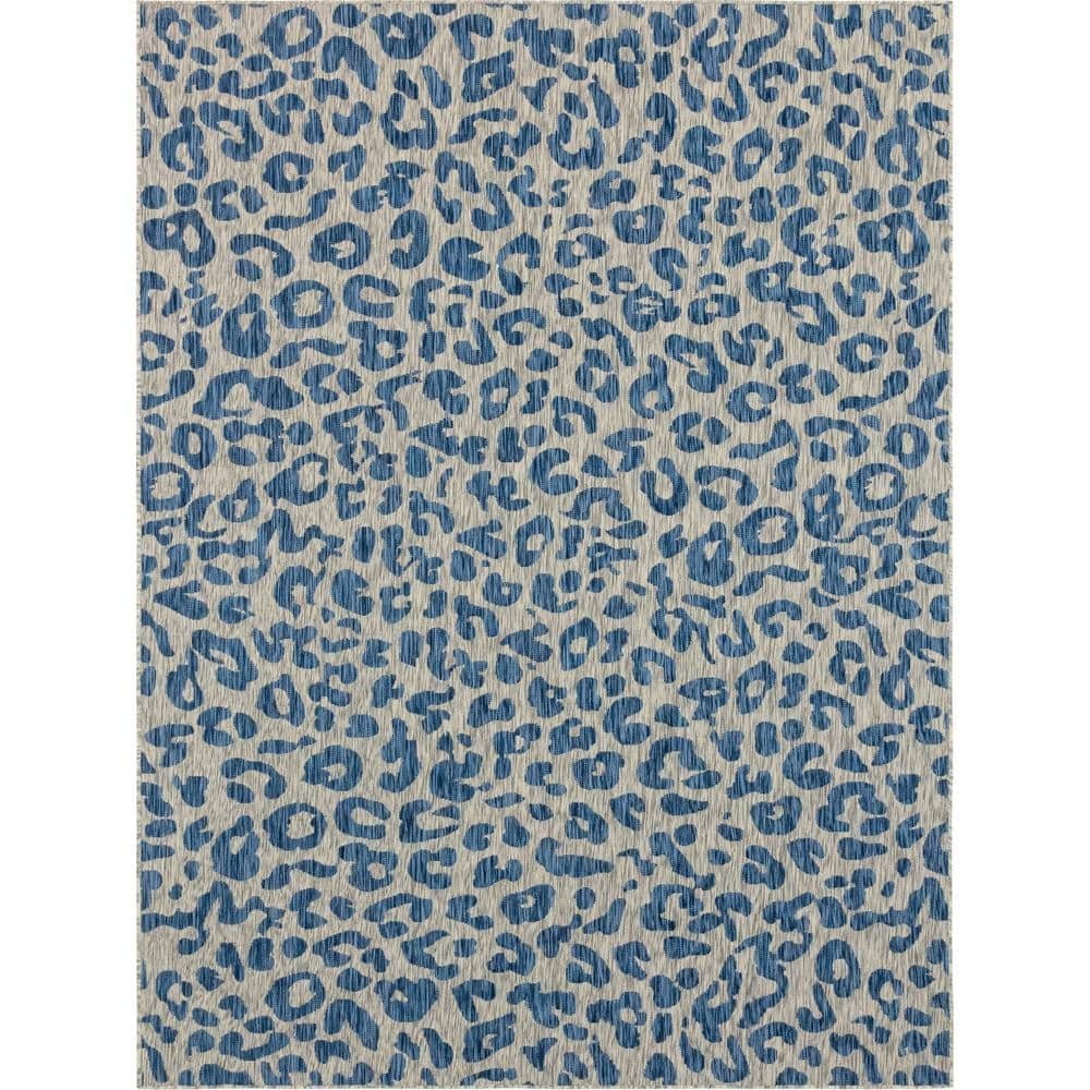 Unique Loom Azure Leopard Outdoor 9 Ft X 12 Ft Area Rug 3145225 The   Azure Gray Unique Loom Outdoor Rugs 3145225 64 1000 