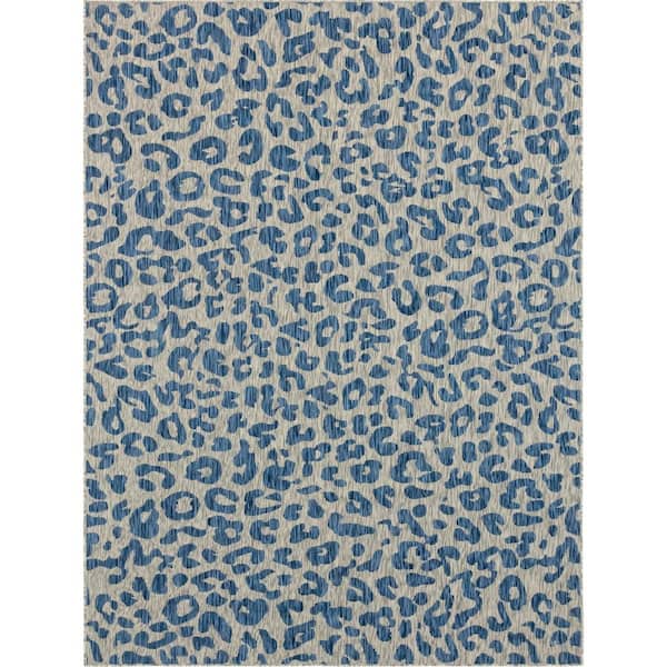 Unique Loom Azure Leopard Outdoor 9 ft. x 12 ft. Area Rug