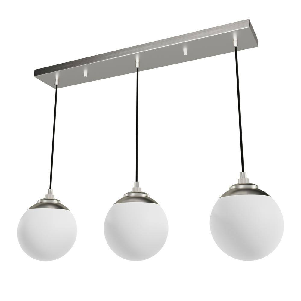 Hepburn 31'' Brushed Nickel Linear Cluster Pendant with White Glass Orbs