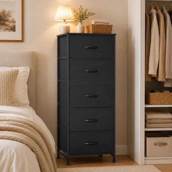 WONDER COMFORT Classical Black 5 Drawer 11.8 in. Wide Chest of