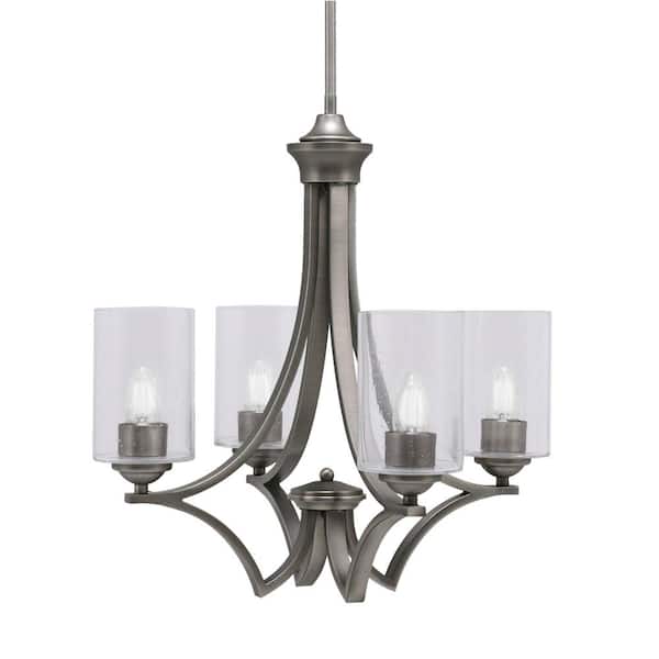 Unbranded Clevelend 4-Light Graphite Round Chandelier with 4 in. Clear Bubble Glass Shades, No bulbs included