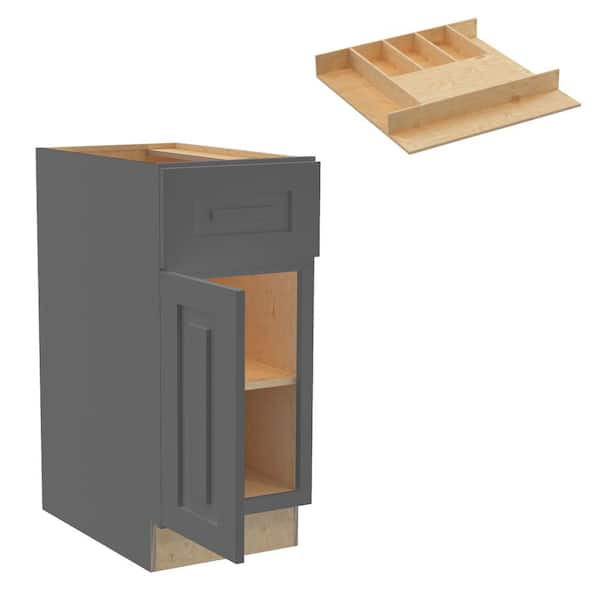 Home Decorators Collection Grayson 15 in. W x 24 in. D x 34.5 in. H Assembled Plywood Base Kitchen Cabinet in Deep Onyx with Cutlery Soft Close LH