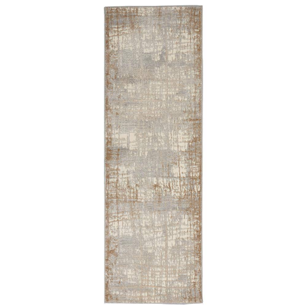Luxurious Ivory Taupe Abstract Synthetic Runner Rug 2'3" x 7'3"