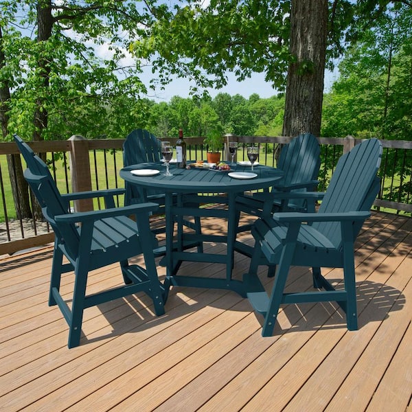 Highwood Hamilton 5-Piece Nantucket Blue Round Balcony Height Dining Set