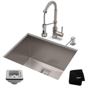 Pax All-in-One Undermount Stainless Steel 24 in. Single Bowl Kitchen Sink with faucet in Stainless Steel