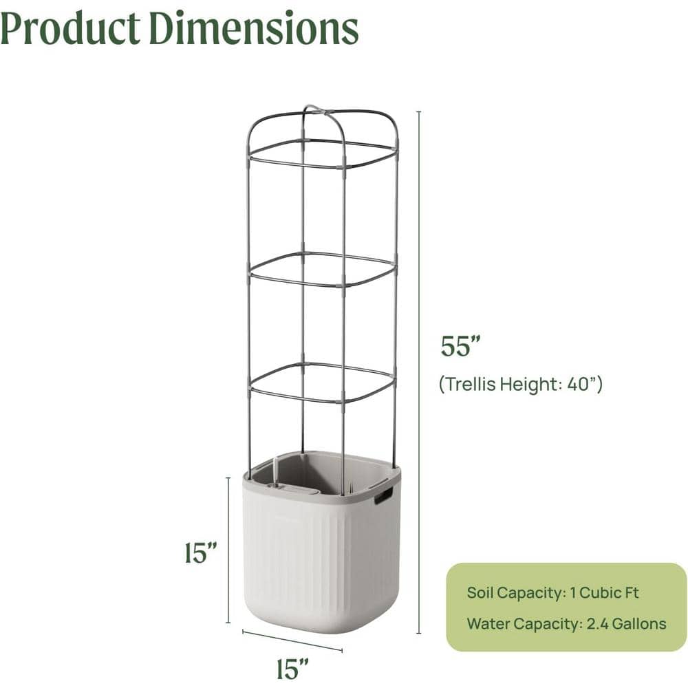 Cream White Self-Watering Indoor Outdoor Planter with Trellis