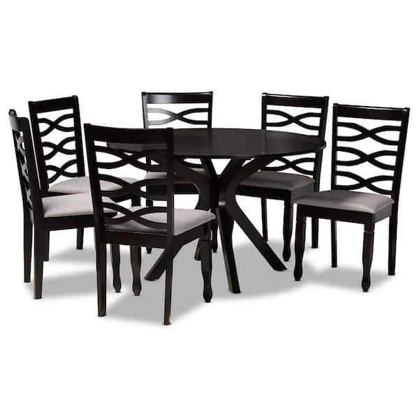 Baxton Studio Mila 7-Piece Grey and Dark Brown Dining Set