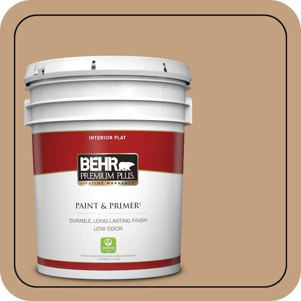 BEHR PREMIUM PLUS 5 gal. #S280-4 Real Cork Flat Low Odor Interior Paint & Primer