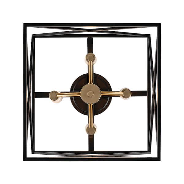 Monteaux Lighting 13 in. 4-Light Black and Gold Semi-Flush Mount