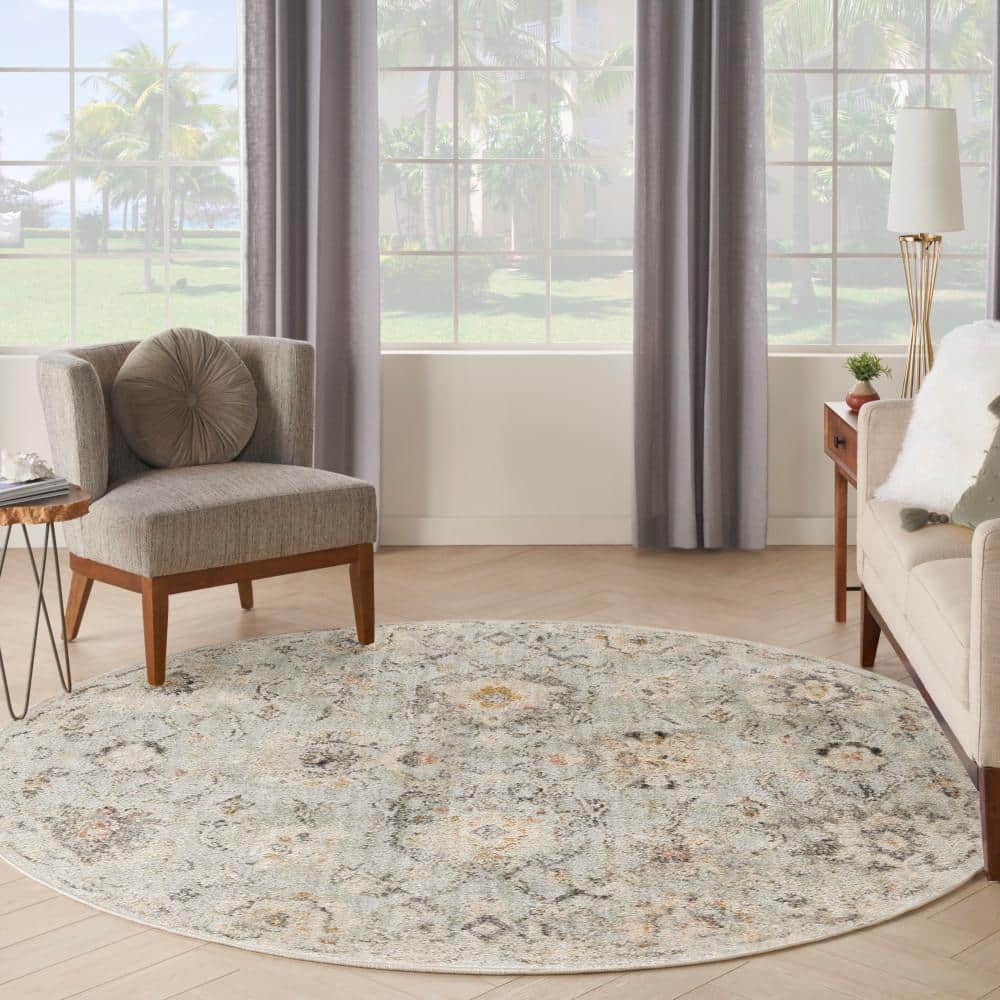 Mint Green Round Synthetic Floral Area Rug 7'10"