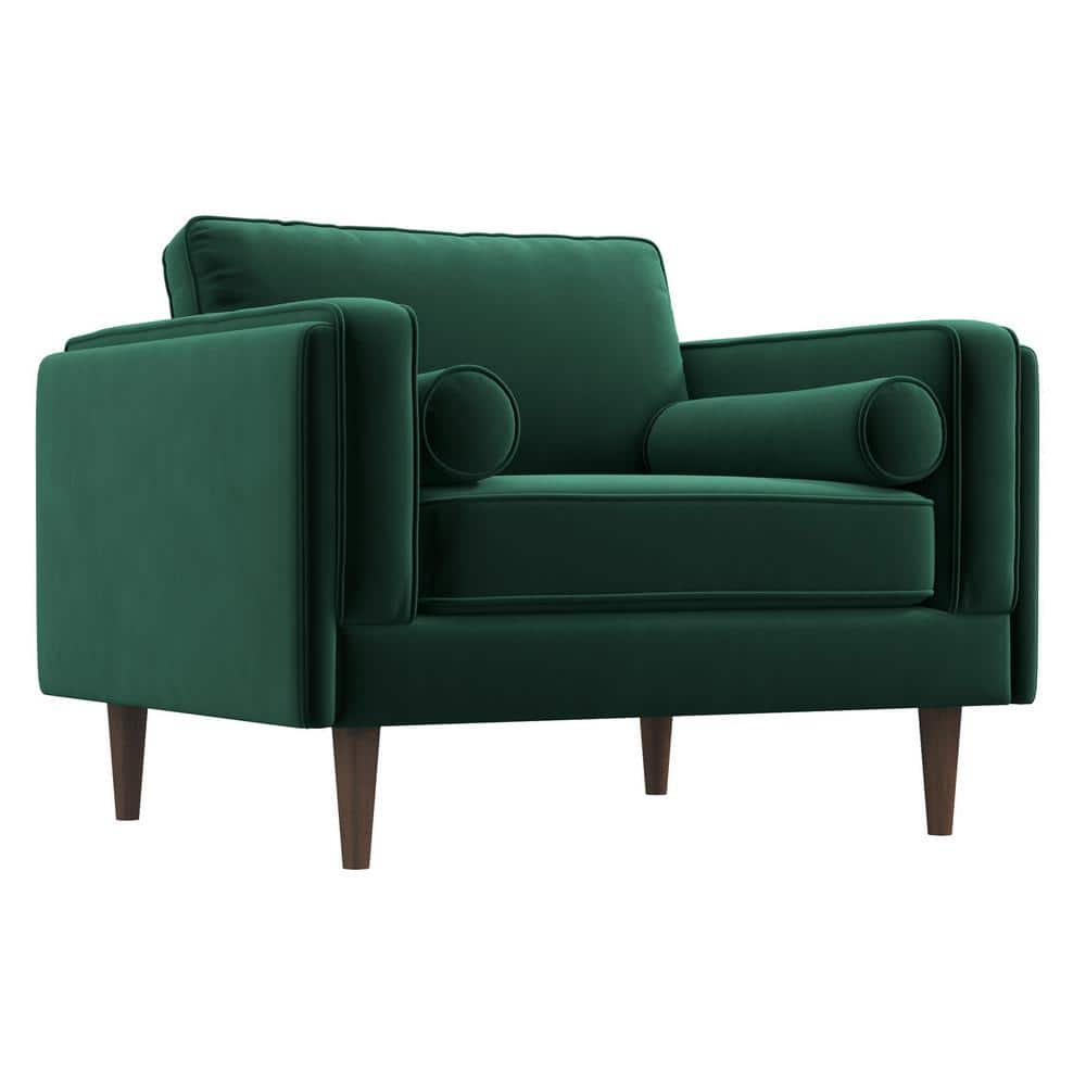 Hudson Mid Century Modern Velvet Upholstered Comfy Wide Accent Armchair in Dark Green -  Ashcroft Furniture Co, HMD01812