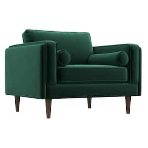 Hudson Mid Century Modern Velvet Upholstered Comfy Wide Accent Armchair in Dark Green