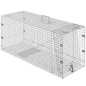 Live Animal Cage Trap 42 in. x 16 in. x 18 in. Humane Cat Trap Galvanized Iron Folding Animal Trap with Handle