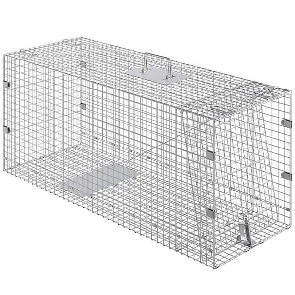 VEVOR Live Animal Cage Trap 42 in. x 16 in. x 18 in. Humane Cat Trap Galvanized Iron Folding Animal Trap with Handle