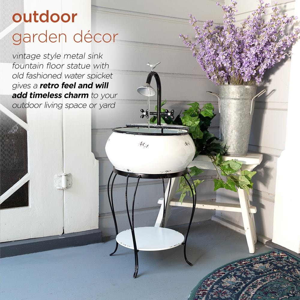 32" Black and White Metal Outdoor Sink Water Fountain