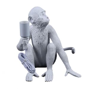 12.5 in. White Retro Decorative Desk Resin Sitting Monkey Table Lamp