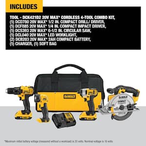 20V MAX Cordless 4 Tool Combo Kit with (2) 20V 2.0Ah Batteries and Charger