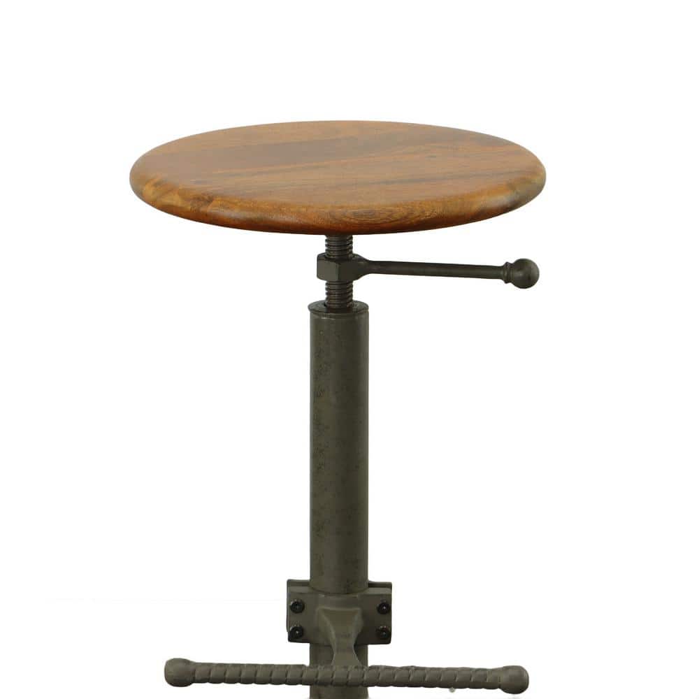 Waylon Adjustable Brown Mango Wood and Metal Swivel Stool