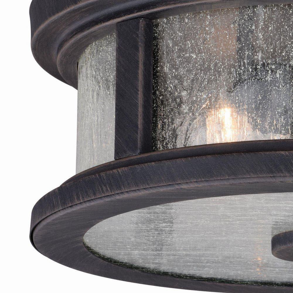 Rust Iron and Glass Outdoor Flush Mount Ceiling Light