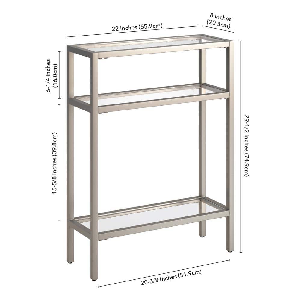 Elegant Satin Nickel 22" Metal & Glass Console Table with Shelf