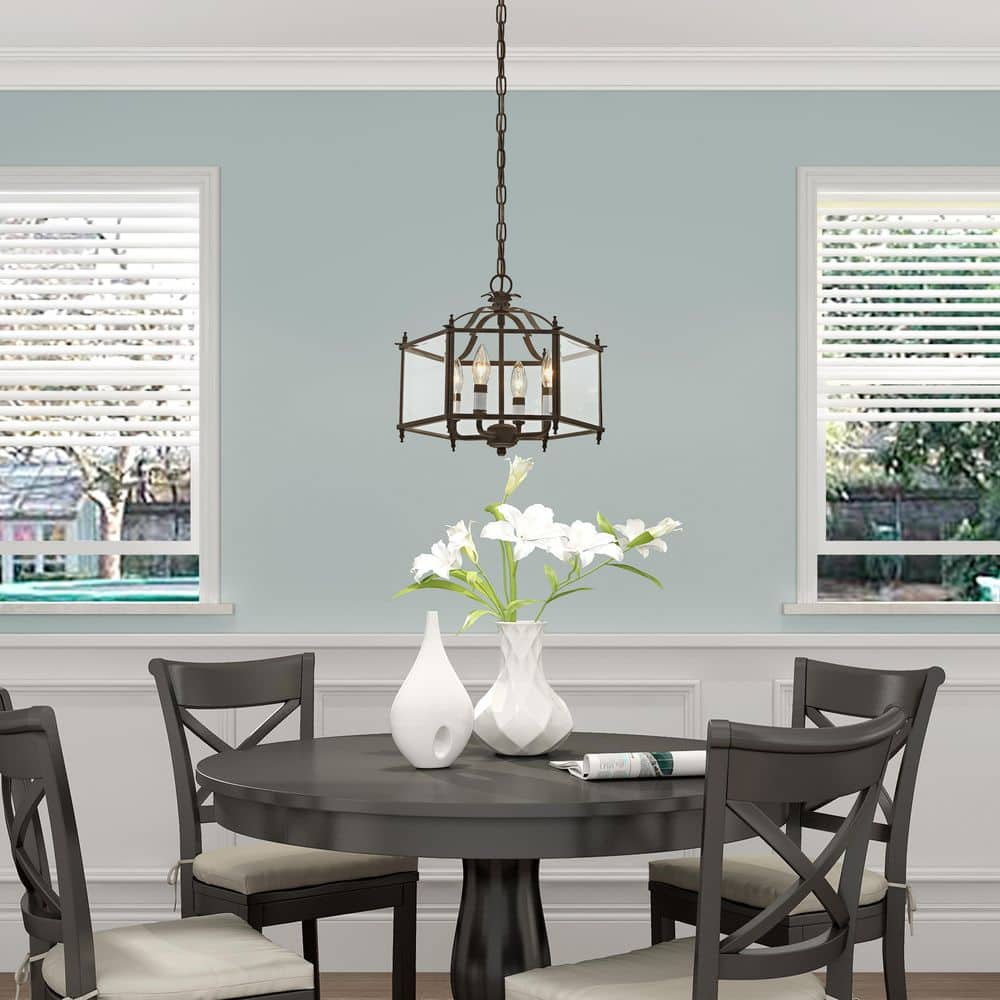 Bronze 4-Light Pendant with Clear Beveled Glass Shade