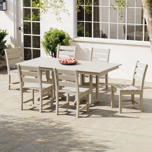 POLYWOOD Grant Park Sand 7-Piece Plastic Side Chair Outdoor Dining Set