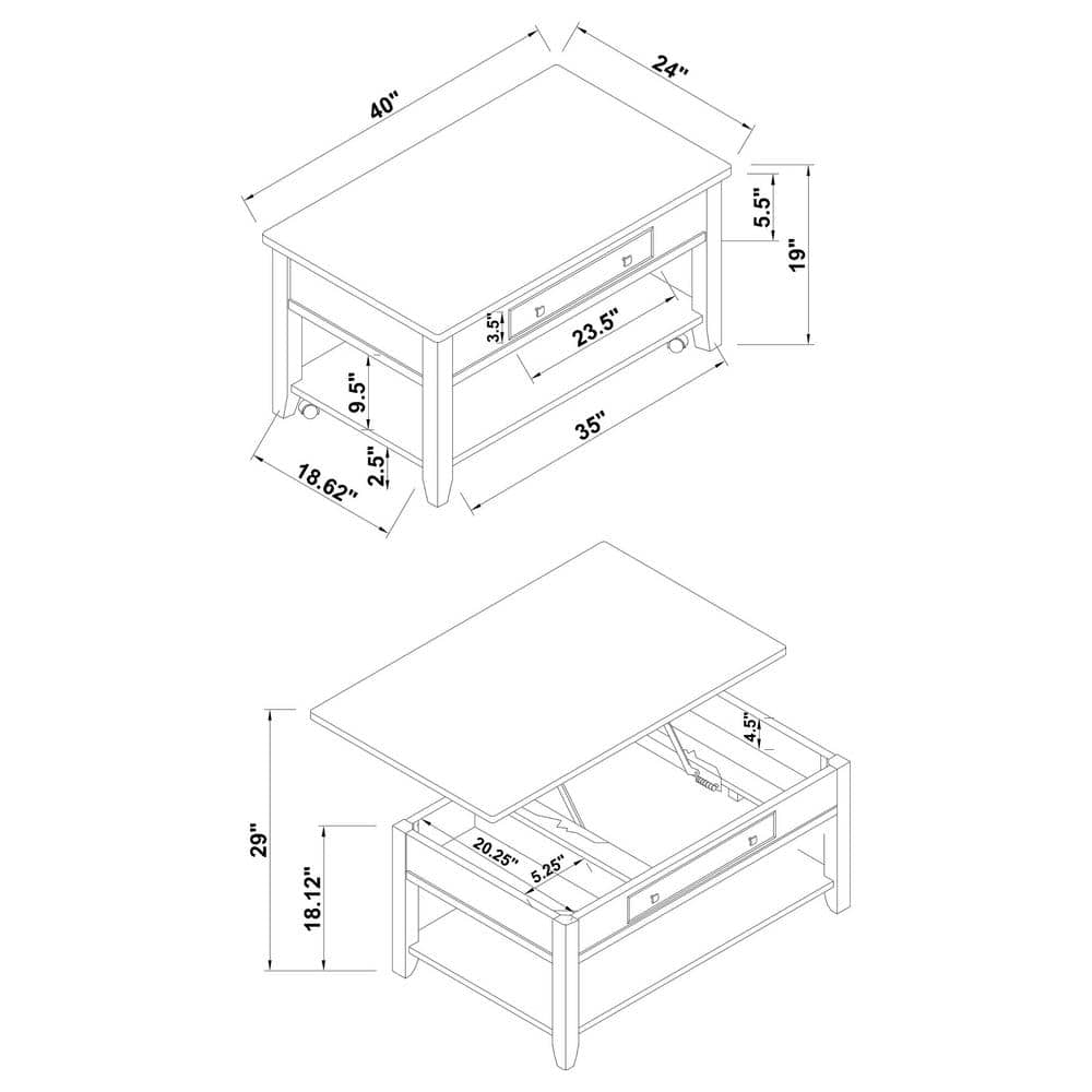 Walnut Lift-Top Rectangular Coffee Table with Storage