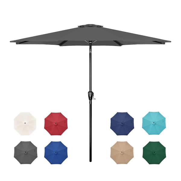 Huluwat 9 ft. Steel Patio Market Umbrella in Gray with Push Button Tilt/Crank